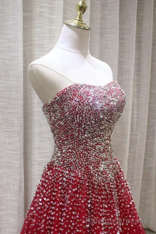 Red Sparkle Prom Dress , Handmade Charming Formal Gowns, Prom Dress