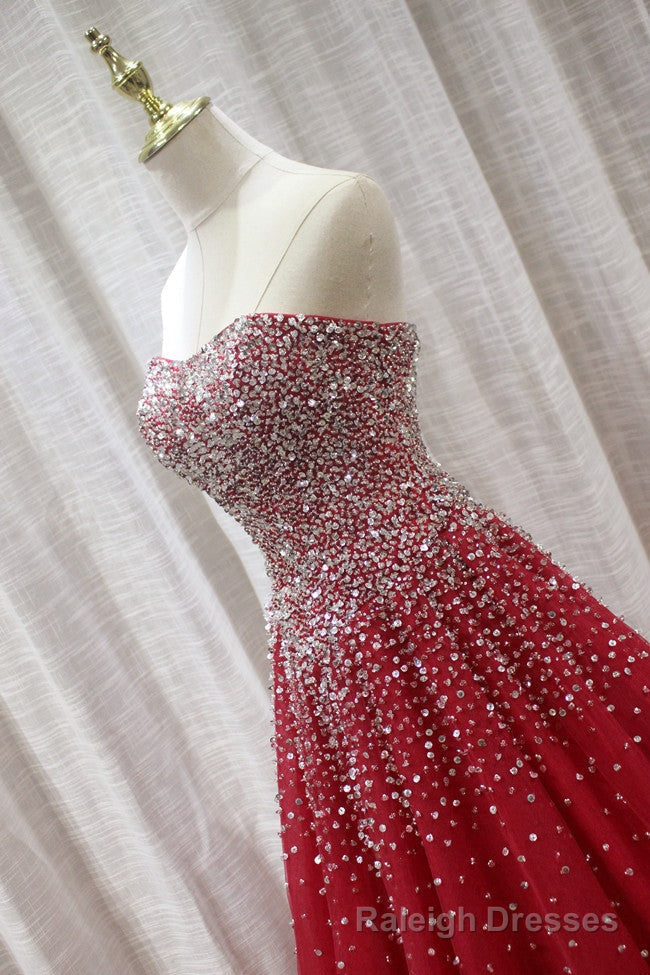 Red Sparkle Prom Dress , Handmade Charming Formal Gowns, Prom Dress
