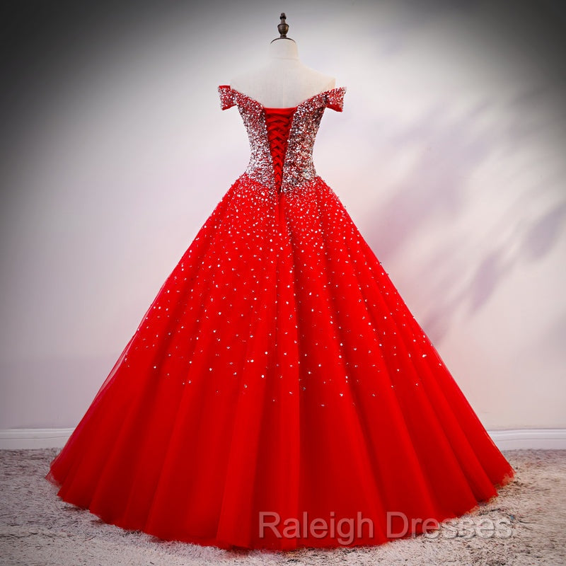 Red Sparkle Tulle Sweetheart Party Dress, Shiny Sweet 16 Dresses