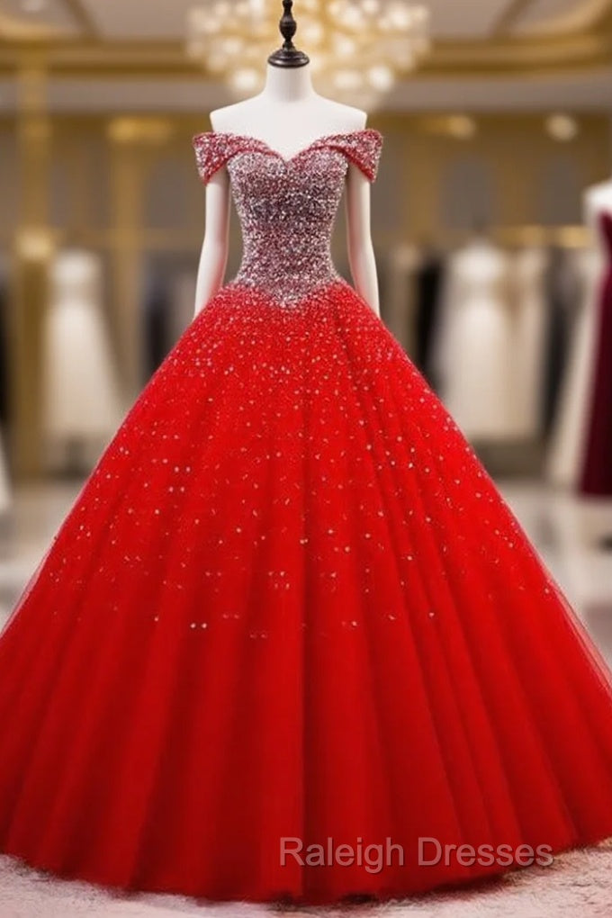 Red Sparkle Tulle Sweetheart Party Dress, Shiny Sweet 16 Dresses