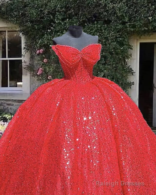Red Sparkly Ball Gown Dress With Bow Secondary image