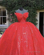 Red Sparkly Ball Gown Dress With Bow