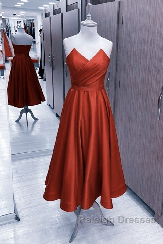 Red Strapless Midi Satin Dress Secondary image