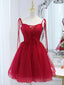 Red Straps Tulle Short Homecoming Dress Prom Dress, Red V Neckline Formal Dresses