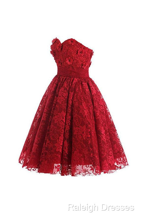 Red Sweetheart Knee Length Homecoming Dress Lace Cocktail Dress Secondary image