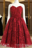 Red Sweetheart Knee Length Homecoming Dress Lace Cocktail Dress