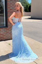 Red Sweetheart Lace-Up Long Mermaid Prom Dress with Appliques