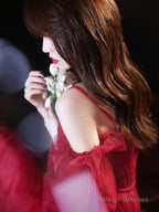 Red Sweetheart Neck Tulle Short Prom Dress Cute Homecoming Dress