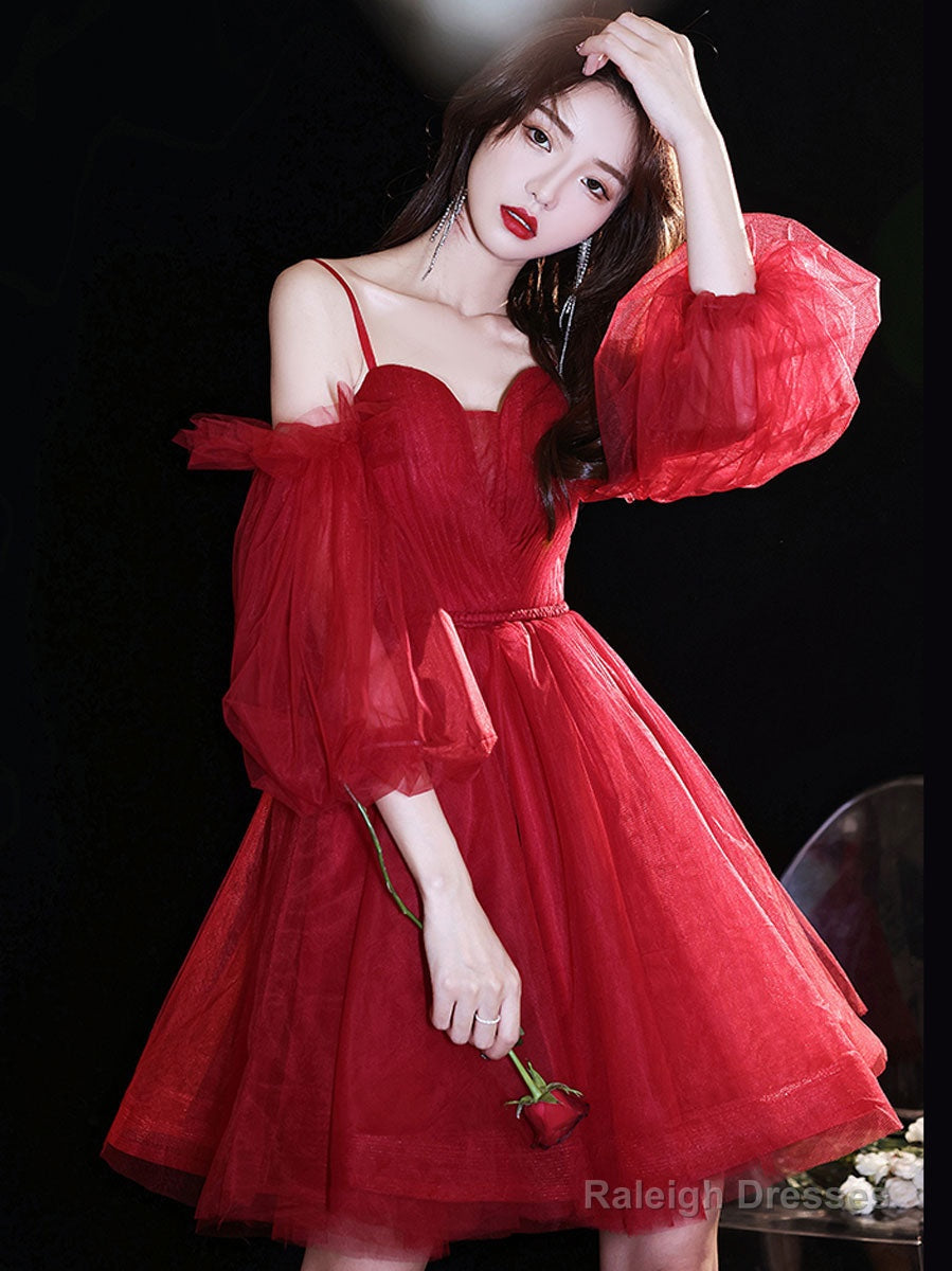 Red Sweetheart Neck Tulle Short Prom Dresses Cute Homecoming Dresses