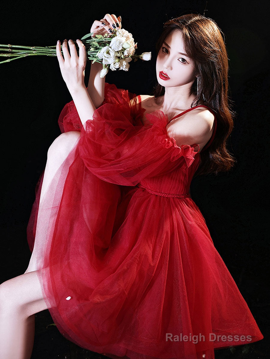 Red Sweetheart Neck Tulle Short Prom Dresses Cute Homecoming Dresses