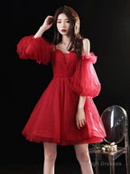Red Sweetheart Neck Tulle Short Prom Dresses Cute Homecoming Dresses