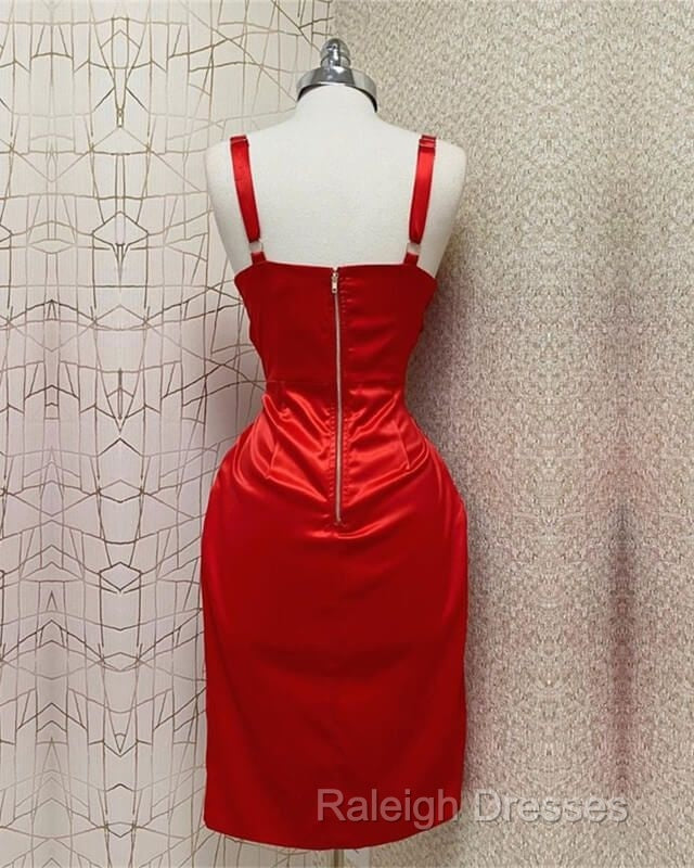 Red Sweetheart Neckline Slit Homecoming Dress Midi Prom Dress