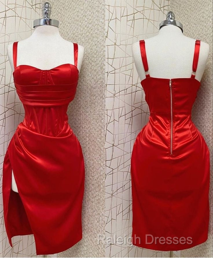 Red Sweetheart Neckline Slit Homecoming Dress Midi Prom Dress