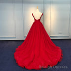 Red Sweetheart Straps Long Ball Gowns Prom Dress, Red Tulle Prom Dress