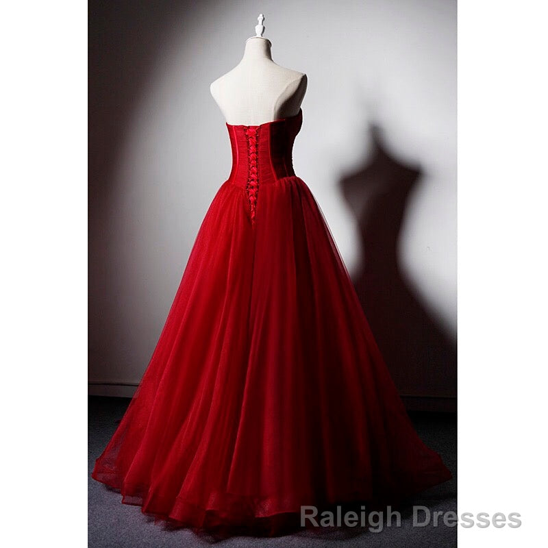 Red Sweetheart Tulle Ball Gown Floor Length Formal Dress, Red Tulle Evening Dress Party Dress