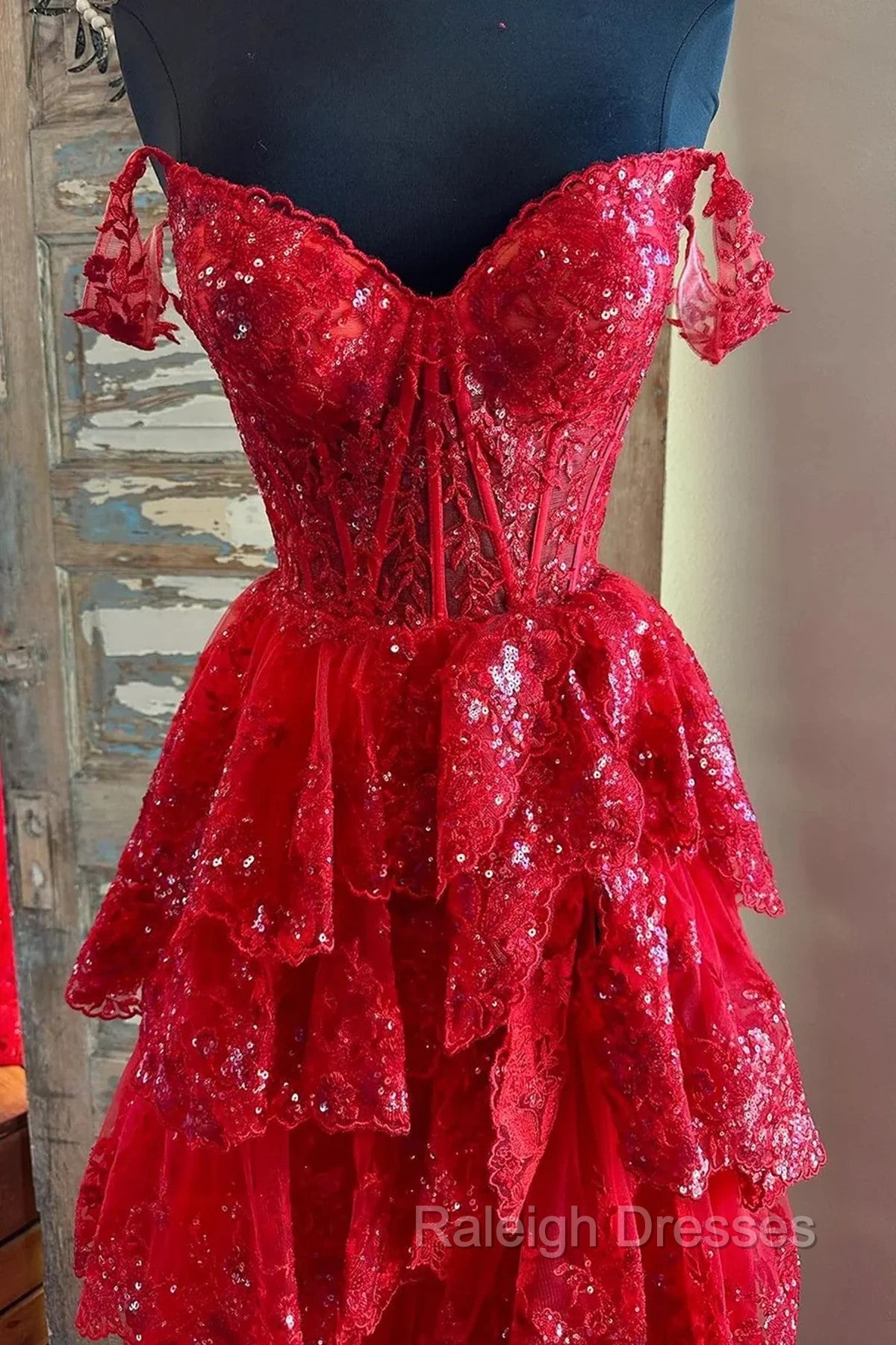 Red Sweetheart Tulle Off Shoulder Layers Long Party Dress, A-Line Red Tulle Prom Dress Secondary image