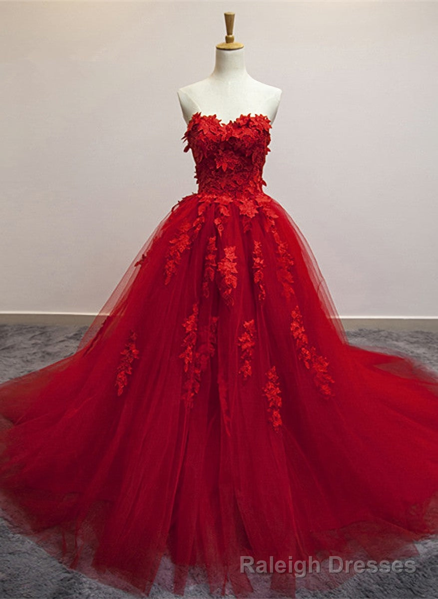 Red Sweetheart Tulle with Applique Party Dress , Tulle Formal Gowns Main image