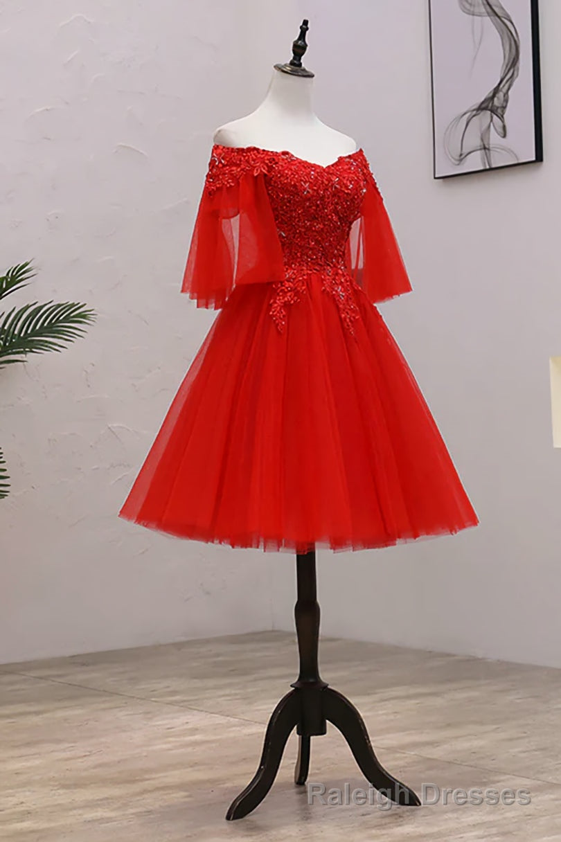 Red Sweetheart Tulle with Lace and Beaded Homecoming Dress, Red Prom Dress Main image