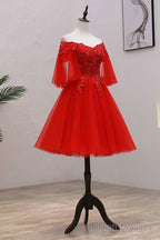 Red Sweetheart Tulle with Lace and Beaded Homecoming Dress, Red Prom Dress