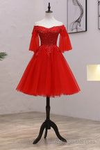 Red Sweetheart Tulle with Lace and Beaded Homecoming Dress, Red Prom Dress