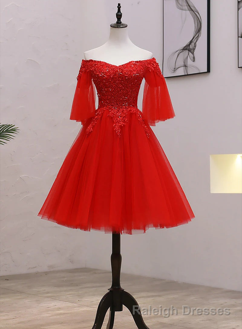 Red Sweetheart Tulle with Lace and Beaded Homecoming Dress, Red Prom Dress Secondary image