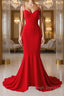 Red Thin Straps Mermaid Backless Long Prom Dresses, Red Mermaid Formal Dresses, Red Evening Dresses