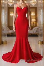 Red Thin Straps Mermaid Backless Long Prom Dress Red Mermaid Prom Dress Red Prom Dress