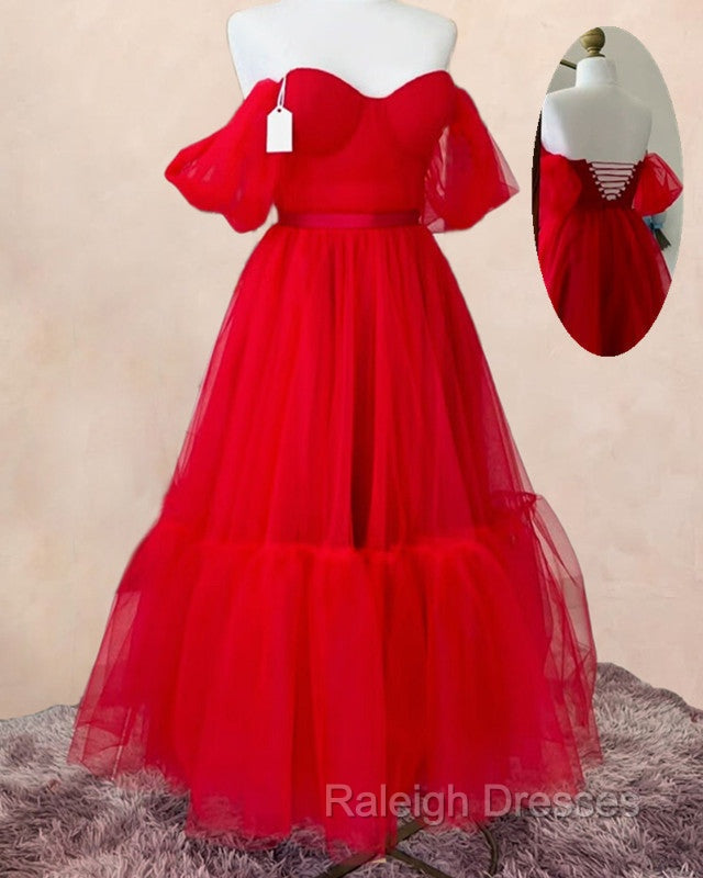 Red Tulle Ankle Length Ruffle Dress