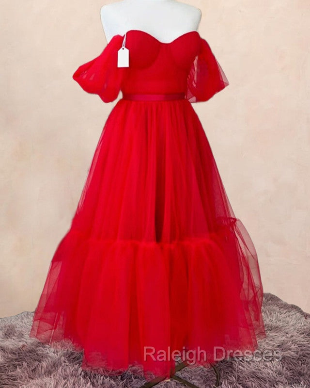 Red Tulle Ankle Length Ruffle Dress