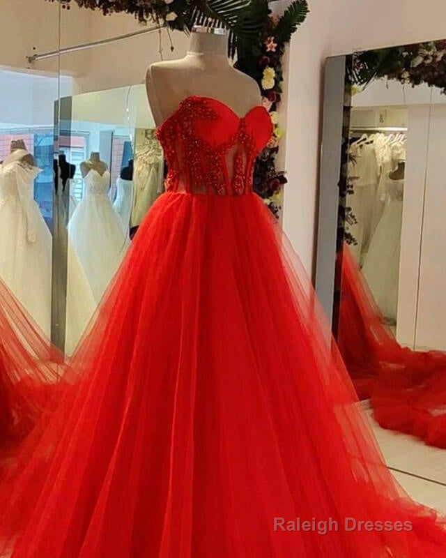Red Tulle Ball Gown Corset Appliques Dress Secondary image