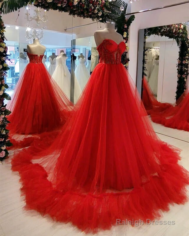 Red Tulle Ball Gown Corset Appliques Dress Main image