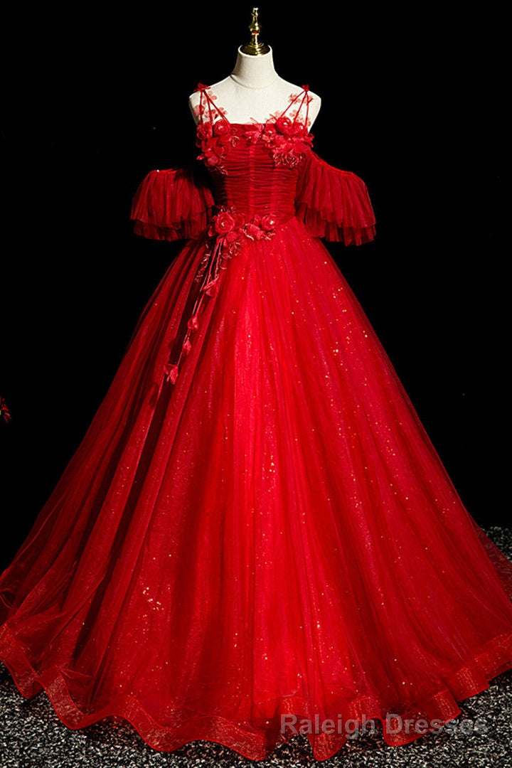 Red Tulle Ball Gown Off Shoulder Sweet 16 Formal Dresses, Red Evening Gown Party Dress Main image