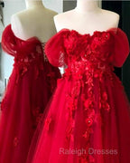 Red Tulle Corset Dress With 3D Lace Flowers
