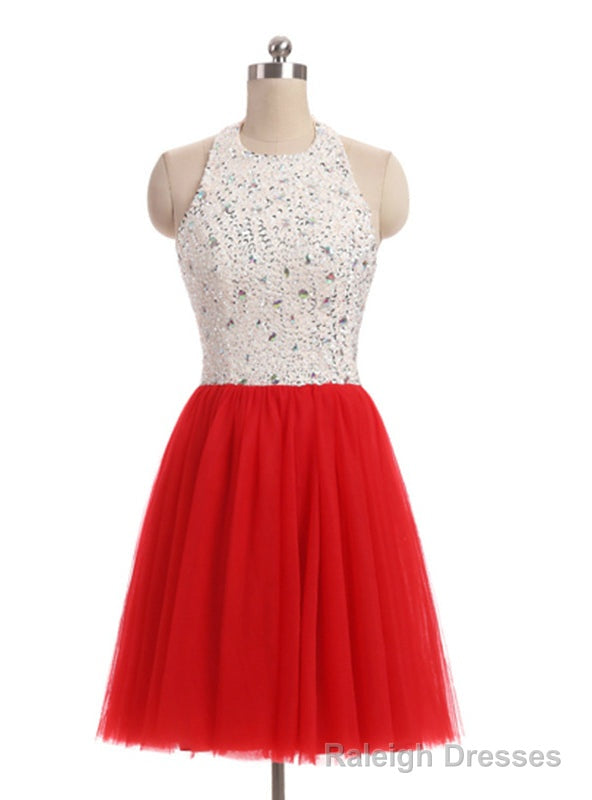 Red Tulle Halter Beading Homecoming Dress Main image