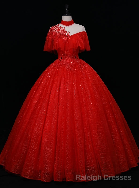 Red Tulle High Neck Backless Beading Quinceanera Dress Main image