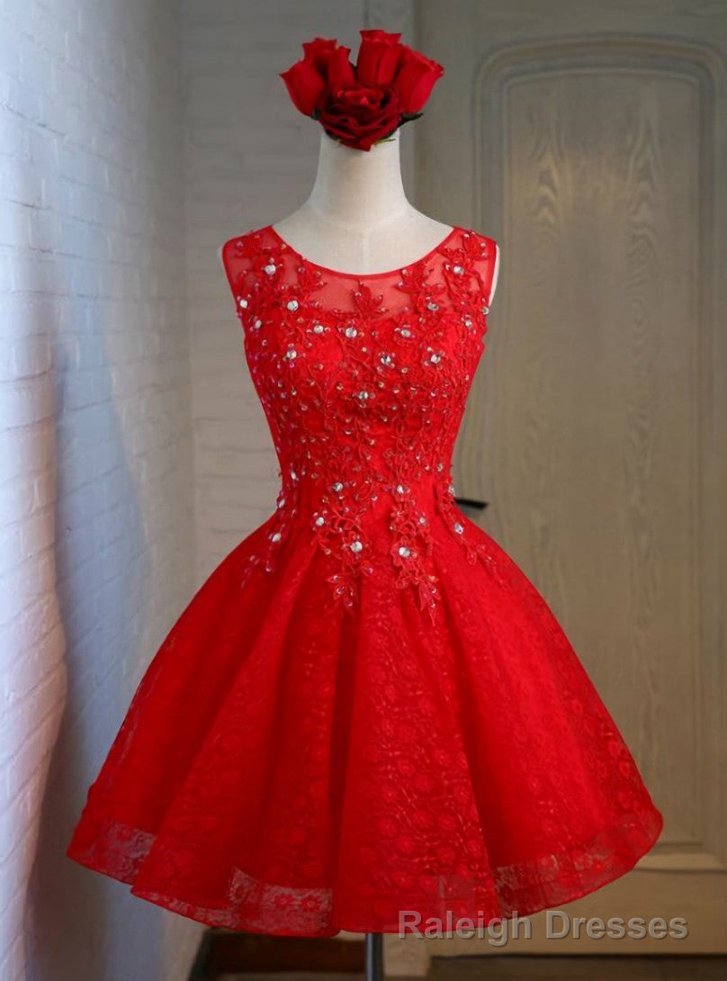 Red Tulle Lace Beading Knee Length Dress Main image