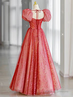 Red Tulle Lace Long Prom Dresses Red Tulle Prom Dresses
