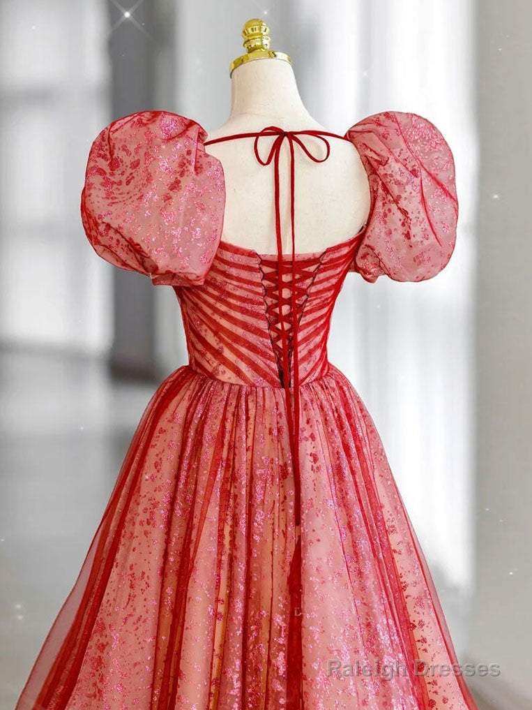 Red Tulle Lace Long Prom Dresses Red Tulle Prom Dresses
