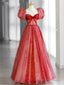 Red Tulle Lace Long Prom Dress, Red Tulle Formal Dress