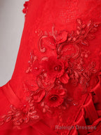 Red Tulle Lace Off Shoulder Short Prom Dress, Red Homecoming Dress