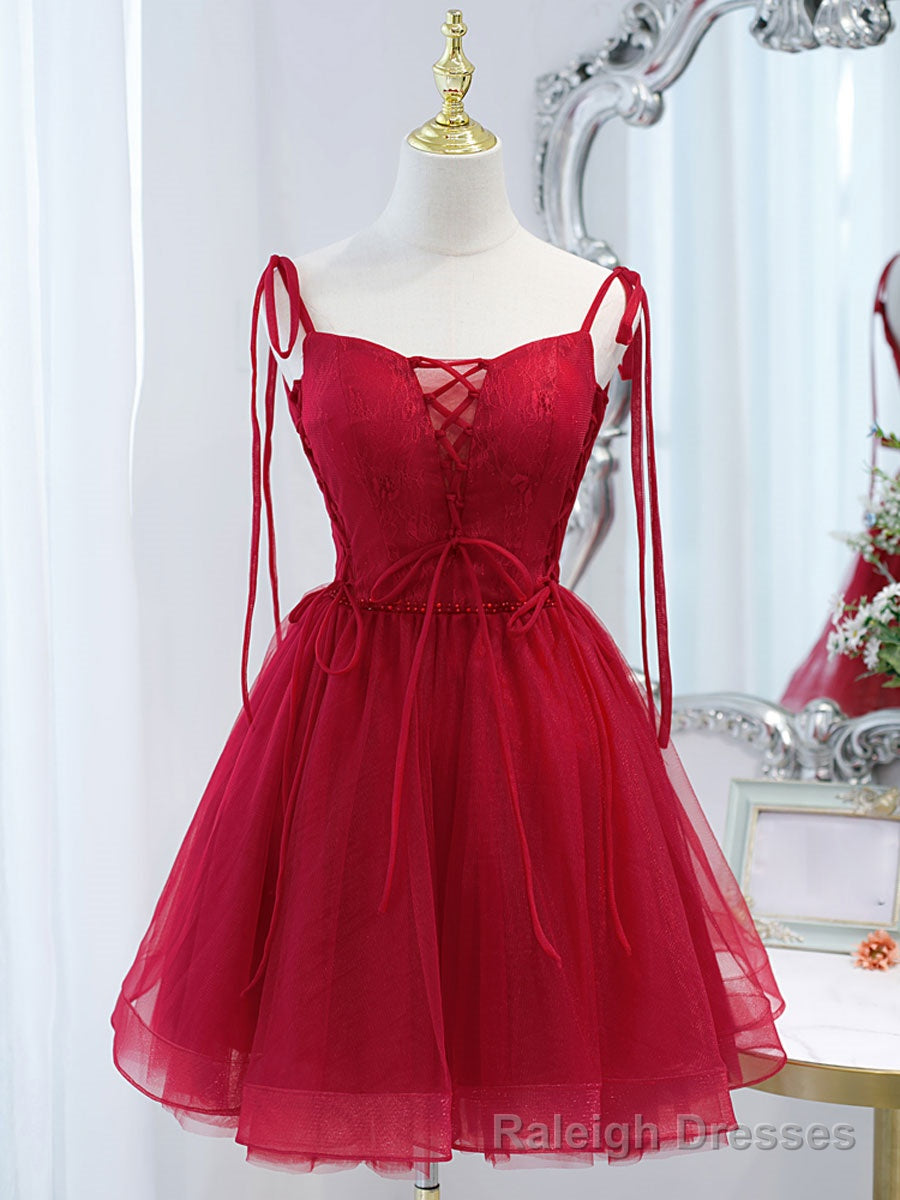 Red Tulle Lace Short Prom Dress Red Lace Puffy Homecoming Dress Main image