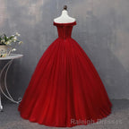 Red Tulle Long Off the Shoulder Sweet 16 Dress, Red Party Gown