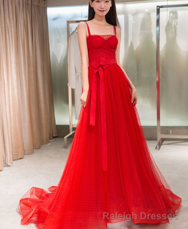 Red Tulle Long Prom Dress, Red Tulle Prom Dress