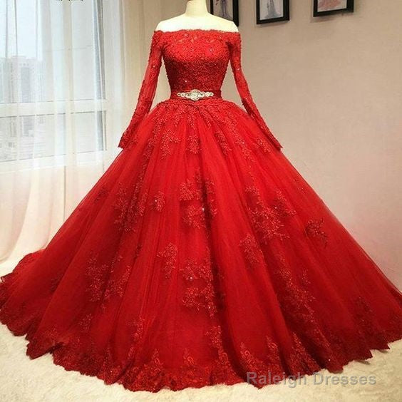 Red Tulle Long Sleeve Quinceanera Dress Lace Appliques Puffy Tulle Ball Gowns Prom Dressess Prom Dresses Secondary image