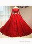 Red Tulle Long Sleeve Quinceanera Dresses Lace Appliques Puffy Tulle Ball Gown Prom Dresss Party Dress