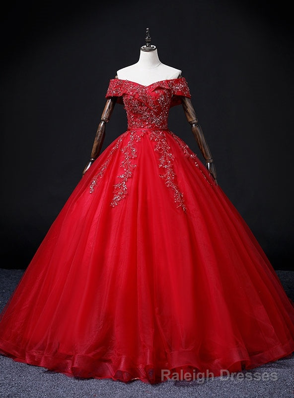 Red Tulle Off the Shoulder Beading Quinceanera Dress