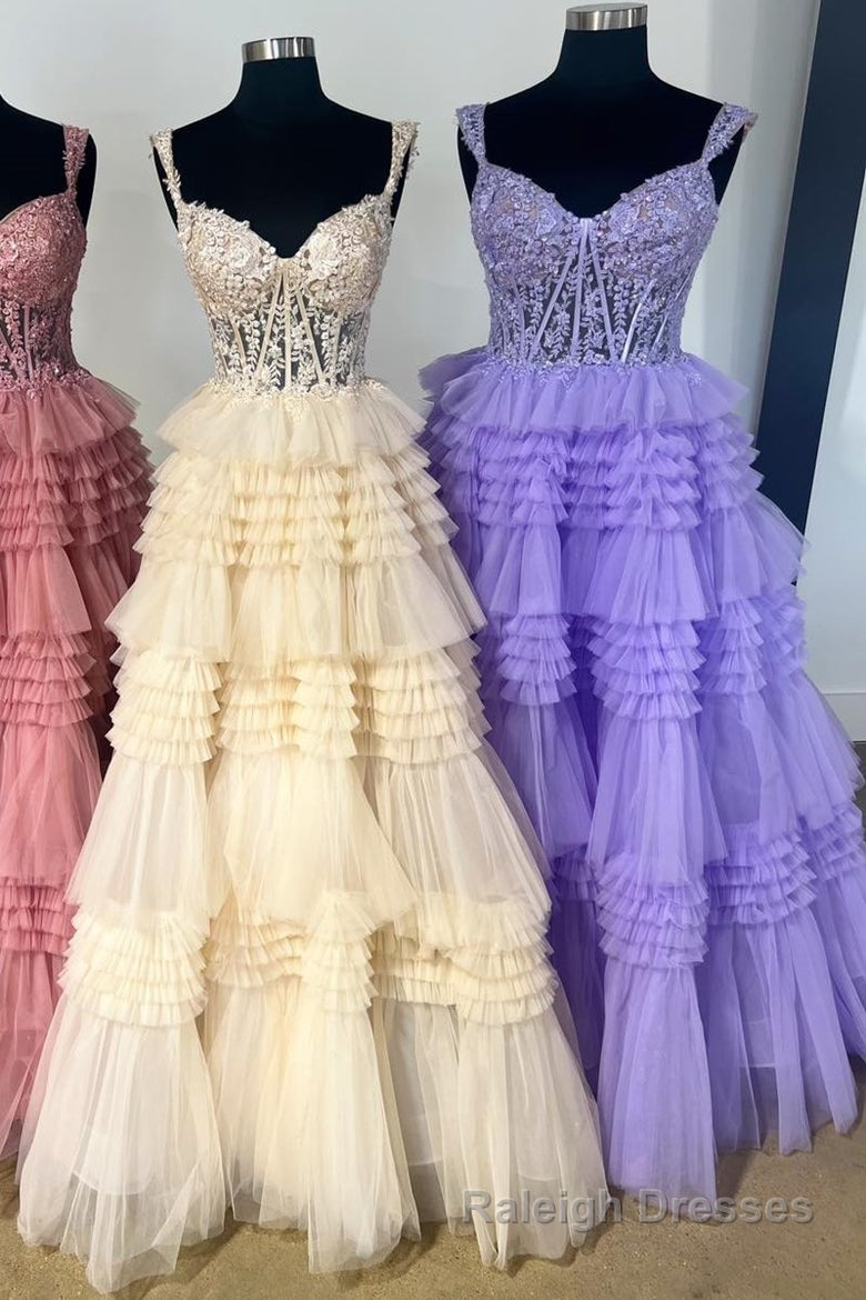 Red Tulle Off-the-Shoulder Ruffle Tiered Long Prom Dress