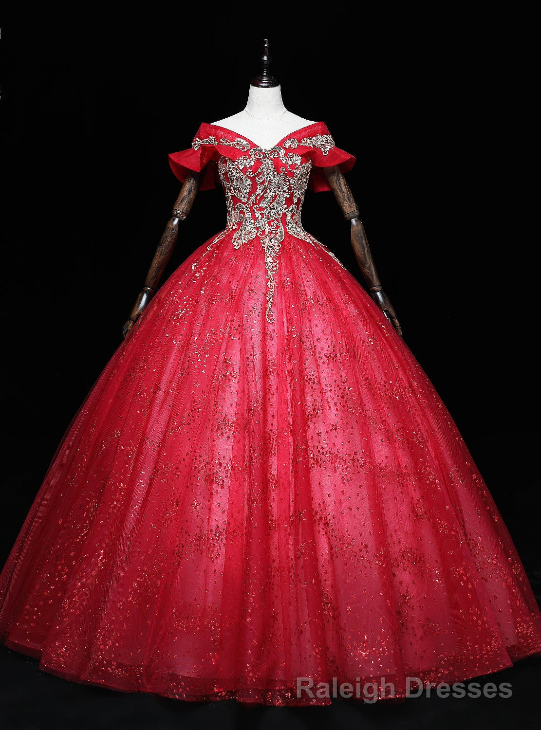 Red Tulle Off the Shoulder Sequins Beading Quinceanera Dress Main image