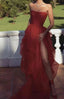 Red Tulle Prom Dress Strapless Ruffle Prom Dresses Red Prom Dresses