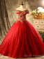 Red Tulle Sequins Beading Off the Shoulder Quinceanera Dress